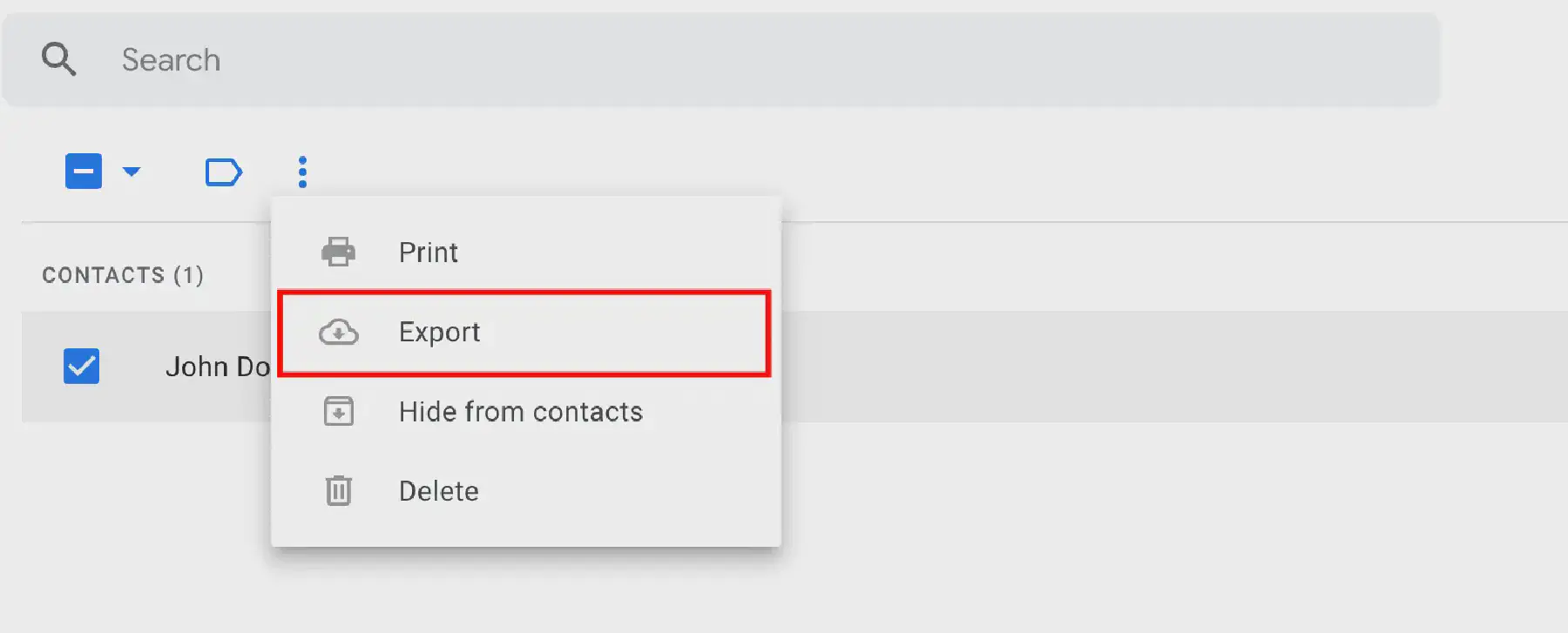 The export button of Google Contacts